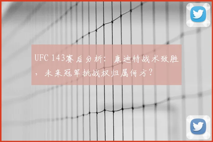 UFC 143赛后分析：康迪特战术致胜，未来冠军挑战权归属何方？
